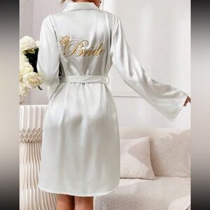 Women's Wedding Alphabet Embroidery Belted Bathrobe
